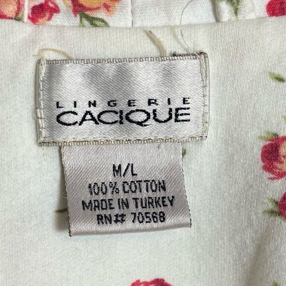 Vintage 90's Cacique 100% Cotton White Rose Floral Belted Tie Robe Size M/L - Picture 12 of 15